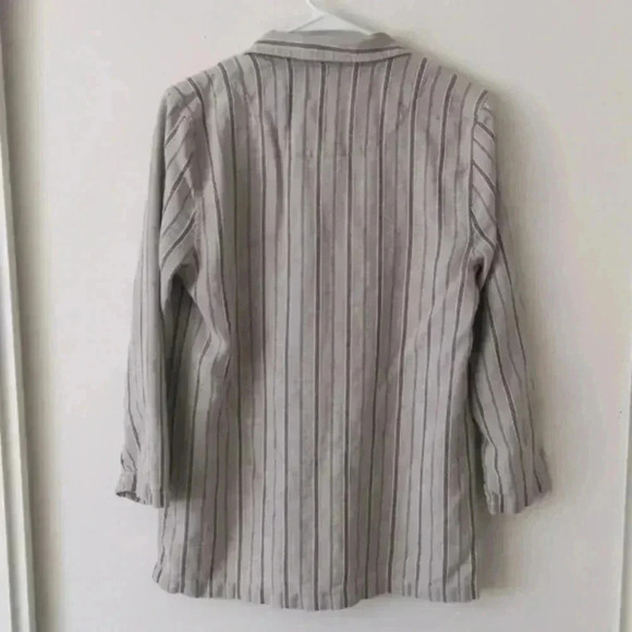 Vintage Women Small Johnny Was Shirt Jacket Gray Cream Striped Linen Casual - Picture 6 of 8